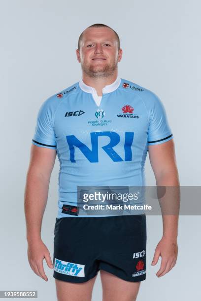 Angus Bell poses during a New South Wales Waratahs 2024 Super Rugby Headshots Session on January 16, 2024 in Sydney, Australia.