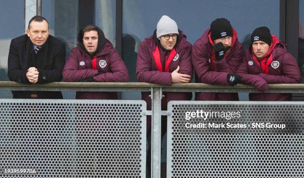 Hearts' injured Cammy Devlin, Peter Haring, Liam Boyce and Barrie McKay during a Scottish Gas Scottish Cup fourth round match between Spartans and...