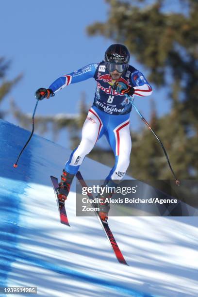 Cyprien Sarrazin of Team France in action during the Audi FIS Alpine Ski World Cup Men's Downhill on January 20, 2024 in Kitzbuehel, Austria.