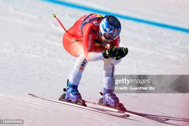 Marco Odermatt of Switzerland during the Audi FIS Alpine Ski World Cup - Men's Downhill on January 20, 2024 in Kitzbuehel, Austria.