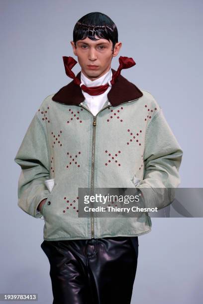 Model walks the runway during the 80N8 Menswear Fall/Winter 2024-2025 show as part of Paris Fashion Week on January 17, 2024 in Paris, France.