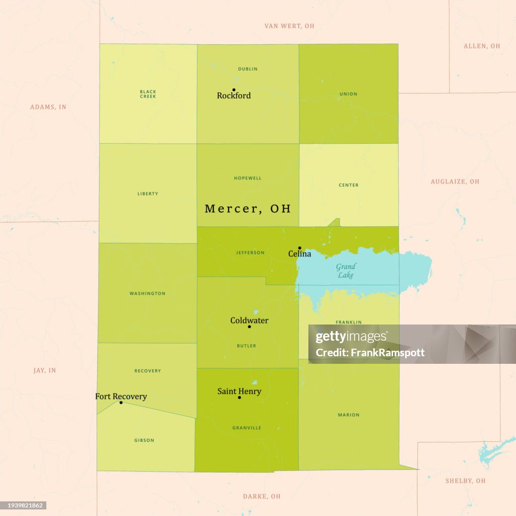 OH Mercer County Vector Map Green