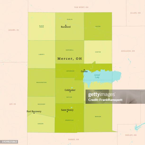 oh mercer county vector map green - fort recovery stock illustrations