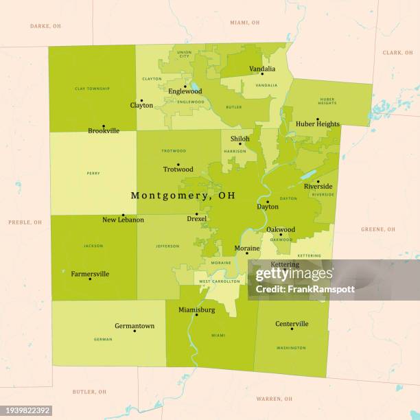 oh montgomery county vektorkarte grün - miamisburg stock-grafiken, -clipart, -cartoons und -symbole