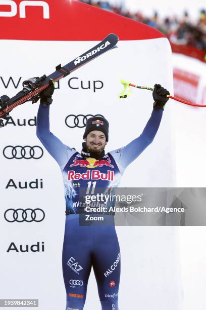 Dominik Paris of Team Italy takes 3rd place during the Audi FIS Alpine Ski World Cup Men's Downhill on January 20, 2024 in Kitzbuehel, Austria.