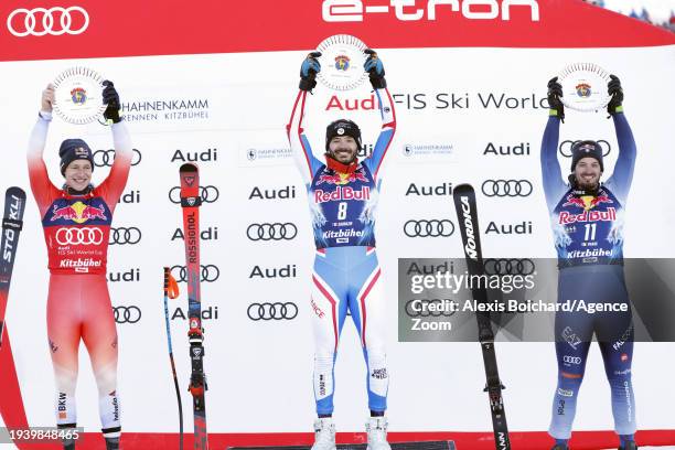 Marco Odermatt of Team Switzerland, Cyprien Sarrazin of Team France, Dominik Paris of Team Italy during the Audi FIS Alpine Ski World Cup Men's...