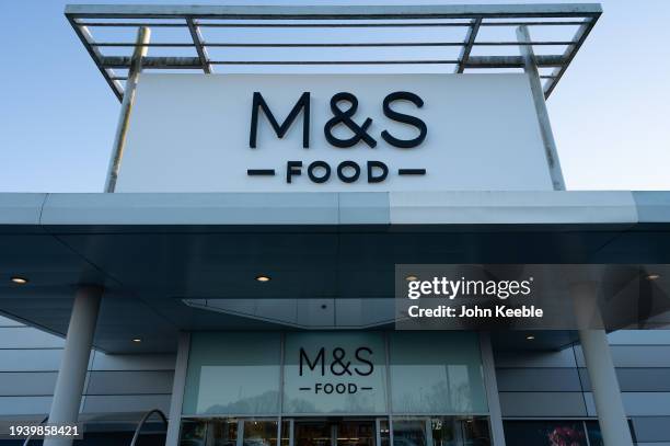 General exterior view of a Marks and Spencer Food Hall at Mayflower Retail Park on January 15, 2024 in Basildon, United Kingdom.