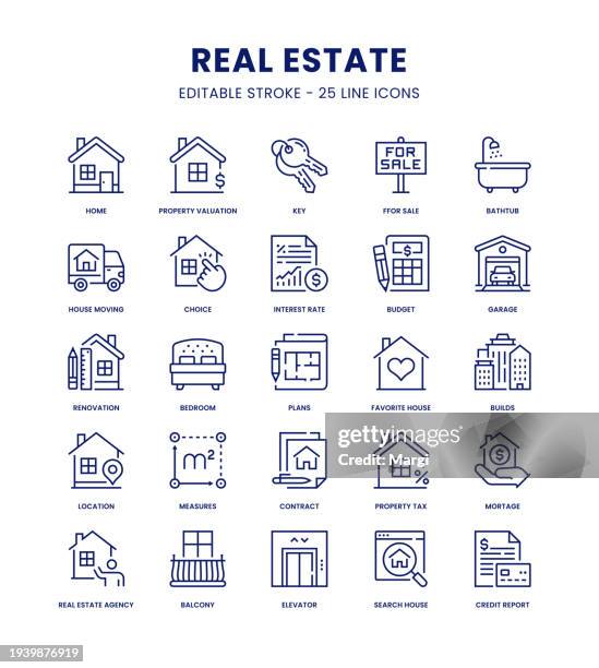 real estate icon set - commercial real estate for sale stock illustrations