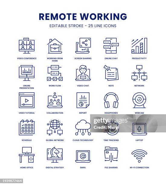 ilustrações de stock, clip art, desenhos animados e ícones de remote working icon set - estúdio