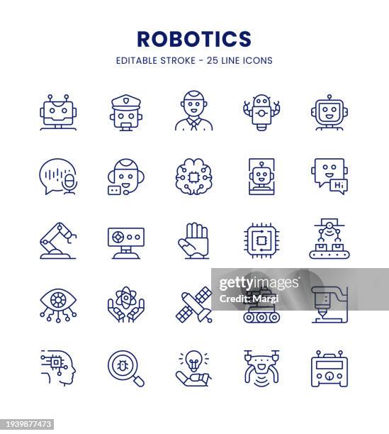 illustrazioni stock, clip art, cartoni animati e icone di tendenza di set di icone robotica - robotica