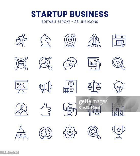 startup business icon set - rocket icon vector editable stroke stock illustrations