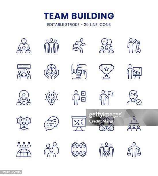 team building icon set - team building stock illustrations