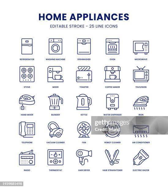home appliances icon set - appliance stock illustrations