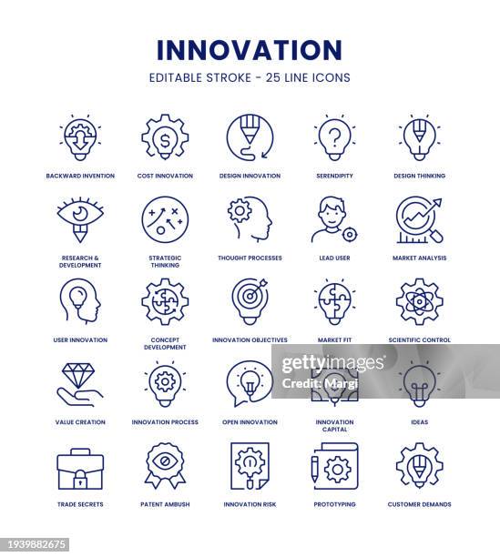ilustraciones, imágenes clip art, dibujos animados e iconos de stock de conjunto de iconos de innovación - innovación