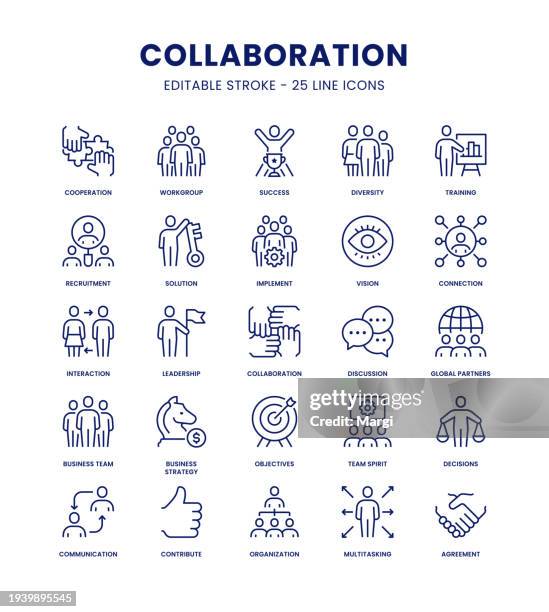 zusammenarbeit-icon-set - editable stroke icon connection stock-grafiken, -clipart, -cartoons und -symbole