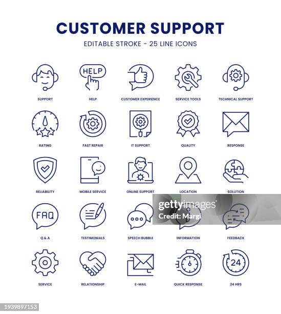 illustrazioni stock, clip art, cartoni animati e icone di tendenza di customer support icon set - occupazione nei servizi