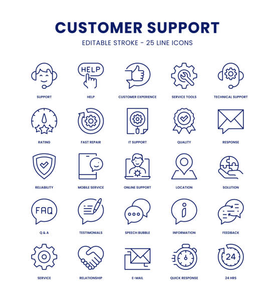 customer support icon set - communication stock illustrations