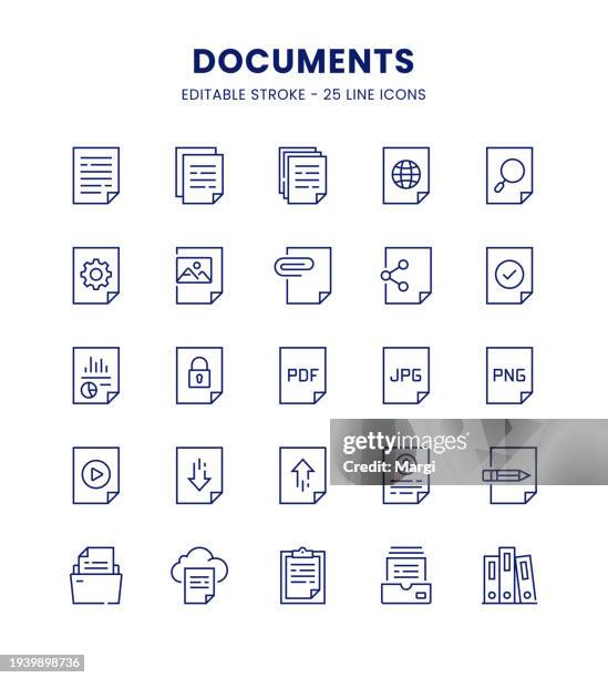 documents icon set - archives stock illustrations