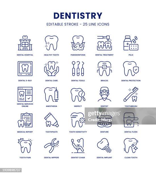 zahnmedizin icon set - künstliches gebiss stock-grafiken, -clipart, -cartoons und -symbole