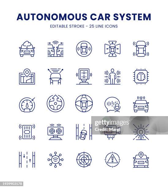 ilustraciones, imágenes clip art, dibujos animados e iconos de stock de conjunto de iconos del sistema de coche autónomo - autonomous vehicle lidar