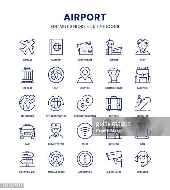 airport icon set - airport departure board stock illustrations
