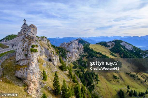 germany, bavaria, wendelstein,wendelstein church and surrounding mountains - wendelstein stock pictures, royalty-free photos & images