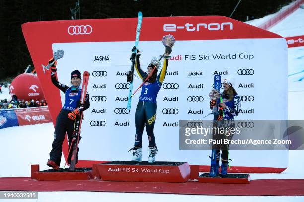 Sara Hector of Team Sweden takes 1st place, Mikaela Shiffrin of Team United States takes 2nd place, Alice Robinson of Team New Zealand takes 3rd...