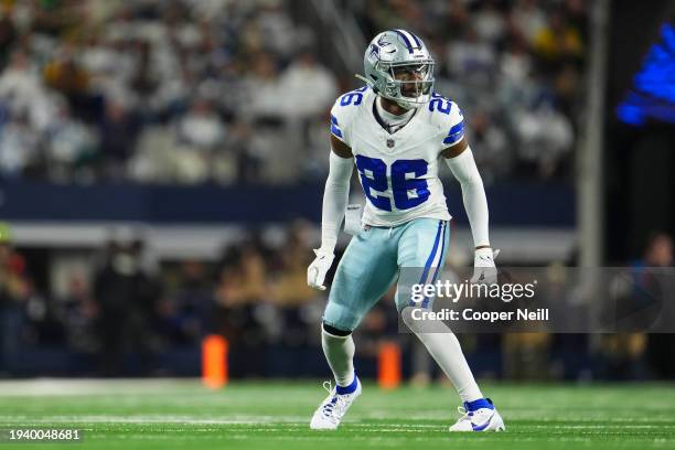 DaRon Bland of the Dallas Cowboys defends in coverage during an NFL wild-card playoff football game against the Green Bay Packers at AT&T Stadium on...