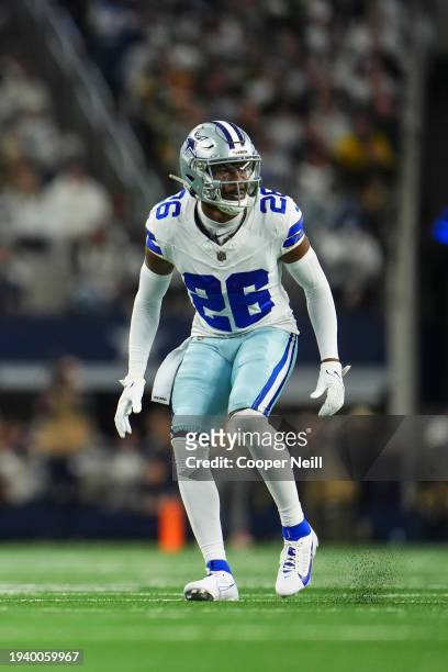 DaRon Bland of the Dallas Cowboys defends in coverage during an NFL wild-card playoff football game against the Green Bay Packers at AT&T Stadium on...