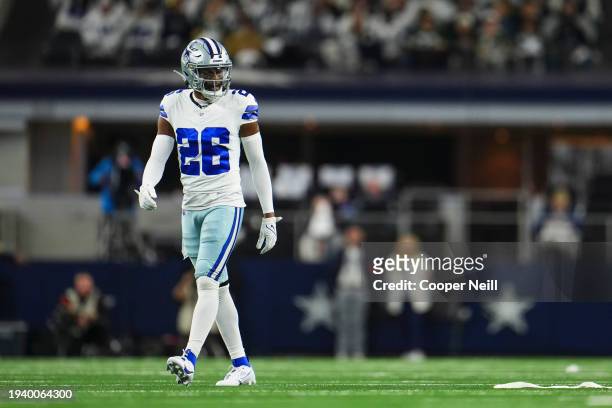 DaRon Bland of the Dallas Cowboys lines up during an NFL wild-card playoff football game against the Green Bay Packers at AT&T Stadium on January 14,...