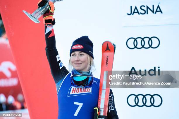 Mikaela Shiffrin of Team United States takes 1st place during the Audi FIS Alpine Ski World Cup Women's Giant Slalom on January 20, 2024 in Jasna...