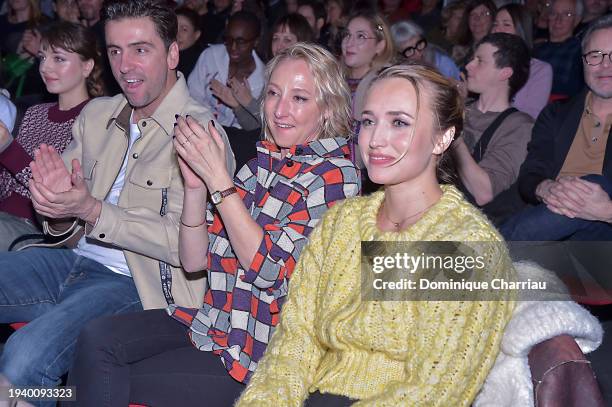 Thomas Sabatier, Audrey Lamy and Chloé Jouannet attend the 27th L'Alpe d'Huez International Comedy Film Festival on January 17, 2024 in Alpe d'Huez,...