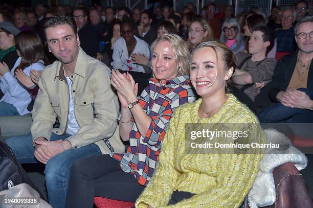 Thomas Sabatier, Audrey Lamy and Chloé Jouannet attend the 27th L'Alpe d'Huez International Comedy Film Festival on January 17, 2024 in Alpe d'Huez,...