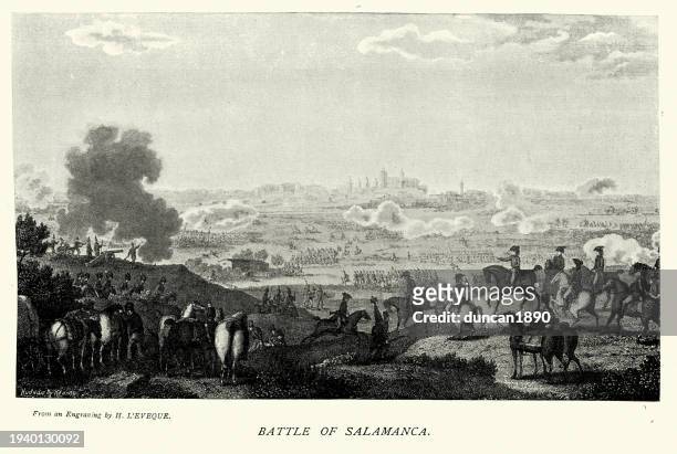 battle of salamanca, peninsular war, 22 july 1812 was a battle in which an anglo-portuguese army under the earl of wellington defeated marshal auguste marmont's french forces - charles wellesley 9th duke of wellington stock illustrations