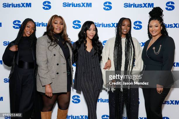 Ebony Obsidian, Mignon, Kj Smith, Novi Brown and Crystal Renee Hayslett pose during a cast special with Sway and the cast of BET's Tyler Perry's...