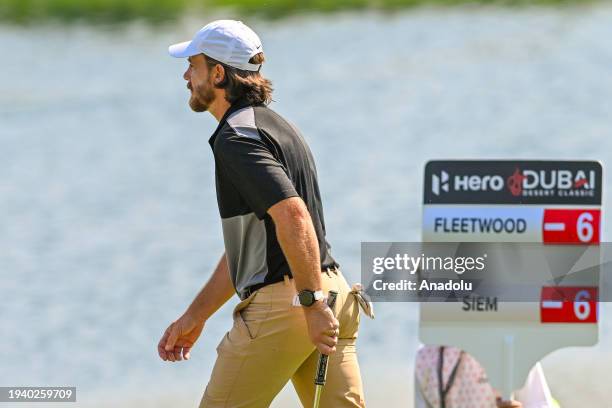 Tommy Fleetwood of United Kingdom in action during the 'Hero Dubai Desert Classic' Golf tournament in Dubai, United Arab Emirates on January 20, 2024.