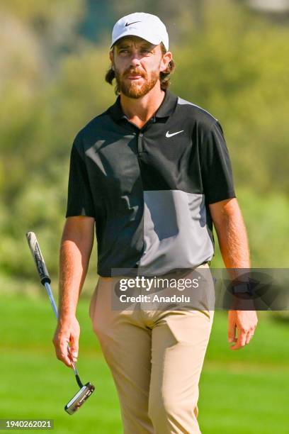 Tommy Fleetwood of United Kingdom in action during the 'Hero Dubai Desert Classic' Golf tournament in Dubai, United Arab Emirates on January 20, 2024.