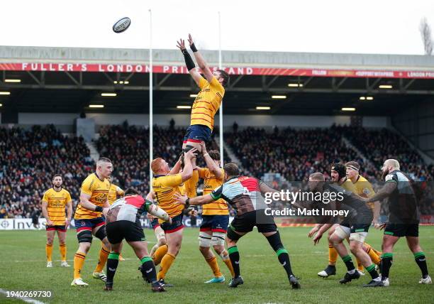 London , United Kingdom - 20 January 2024; Iain Henderson of Ulster wins possession in a lineout during the Investec Champions Cup Pool 2 Round 4...