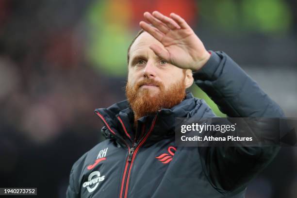 Ryan Harley, assistant head coach waves to home supporters after the Sky Bet Championship match between Swansea City and Southampton FC at the...