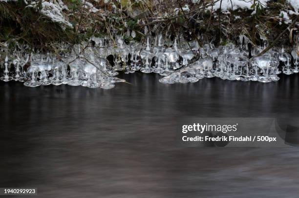 scenic view of frozen lake - vätska stock pictures, royalty-free photos & images