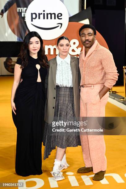 Maya Erskine, Francesca Sloane and Donald Glover attend the UK premiere of "Mr & Mrs Smith" at The Curzon Mayfair on January 17, 2024 in London,...