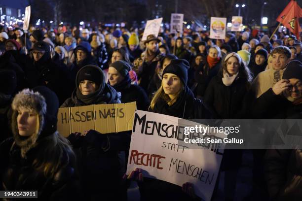 People gather in the city center to protest against the far-right Alternative for Germany political party on January 17, 2024 in Berlin, Germany....