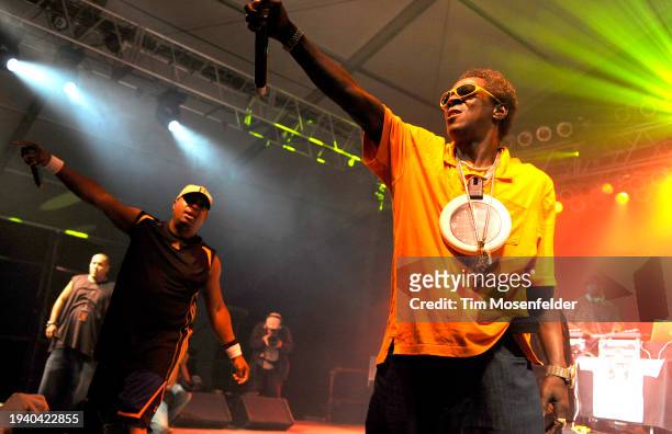 Chuck D and Flavor Flav of Public Enemy perform during Bonnaroo 2009 on June 12, 2009 in Manchester, Tennessee.