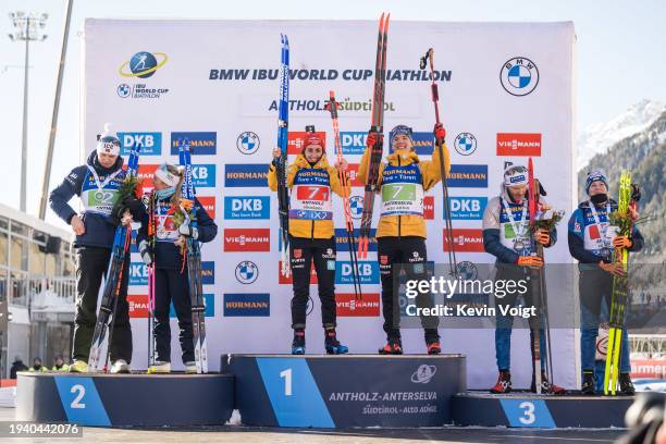 Second placed Vetle Sjaastad Christiansen of Norway and Ingrid Landmark Tandrevold of Norway, first placed Justus Strelow of Germany and Vanessa...