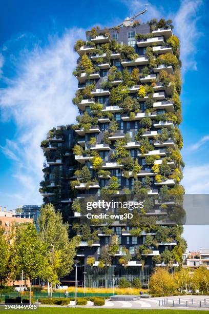 skyscrapers with plants on balconies - vertical forest stock pictures, royalty-free photos & images