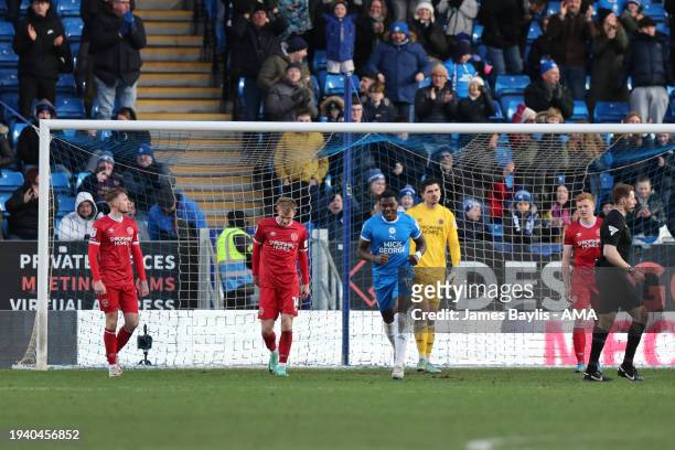 Deejcted players of Shrewsbury Town after conceding a goal to make it 1-1 during the Sky Bet League One match between Peterborough United and...