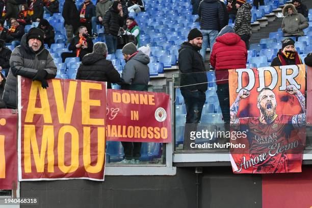 Supporters of A.S. Roma are cheering during the 21st day of the Serie A Championship between A.S. Roma and Hellas Verona F.C. In Rome, Italy, on...