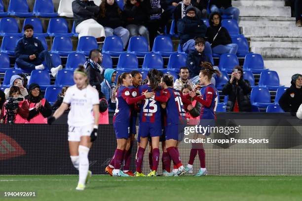 Mariona Caldentey of FC Barcelona celebrates a goal during the Spanish SuperCup 24, Supercopa de Espana, Semi-Final 2, women football match played...