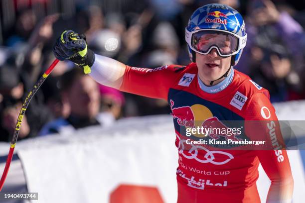 Marco Odermatt of Switzerland during the Audi FIS Alpine Ski World Cup - Men's Downhill Hahnenkamm on January 20, 2024 in Kitzbuehel, Tyrol.