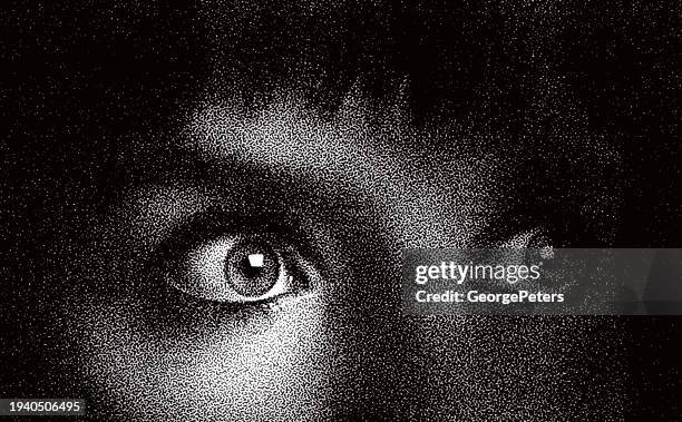 female eyes with terrified expression - verängstigt stock-grafiken, -clipart, -cartoons und -symbole